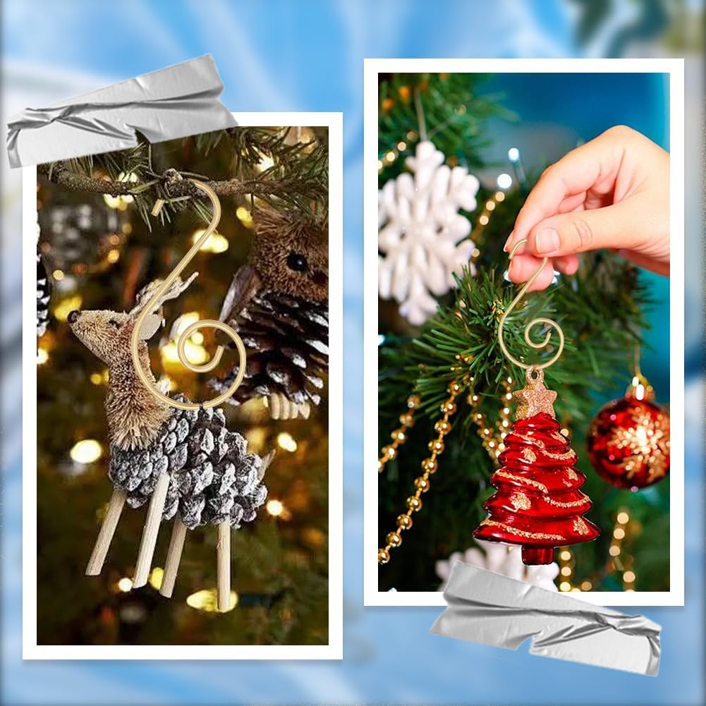 1 Box 100Pcs Christmas Ornament Hooks Gold Chandelier Crystal Wire Hooks Chandelier Replacement Part Metal Hook Pin S Shape Hanger for Christmas Tree Ball Holiday Party Decoration Hanging