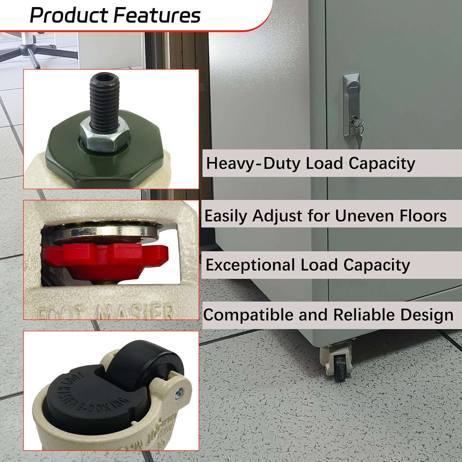 4 PCS 2 Inch(50mm) Leveling Machine Stem Casters Retractable Rubber Leveling Foot for Workbench, Machines, and Equipment Total Capacity 2200 Lbs