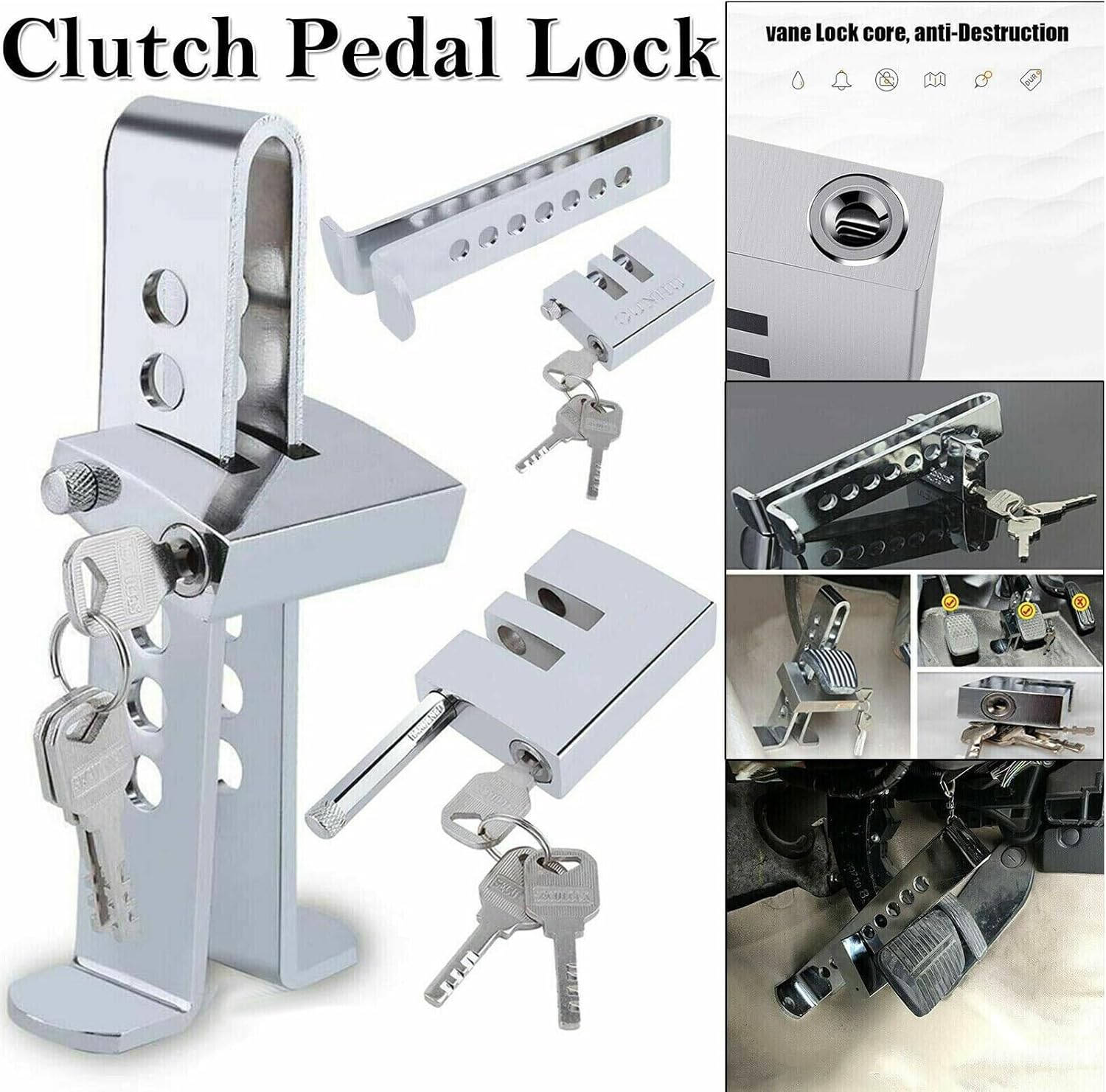 Vechkom Anti-Theft Auto Stainless Steel Clutch Lock Vehicle Security Protection Supplies Car Brake Lock