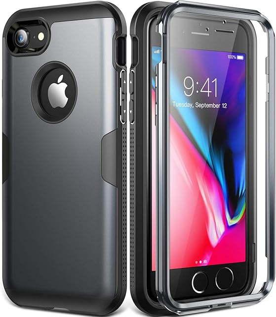 YOUMAKER Case for iPhone 8 & iPhone 7, Full Body Rugged with Built-in Screen Protector Heavy Duty Protection Slim Fit Shockproof Cover for Apple iPhone 8 (2017) 4.7 Inch - Black/Black