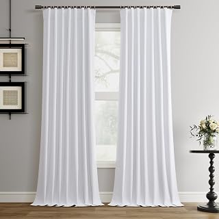 Hokibero Blackout Curtains for Bedroom 96 Inches Long 2 Panels for Sliding Glass Door Neutral Faux Linen Black Out Curtains for Living Room Darkening Nursery Window Drapes Natural Off White 8ft 52x96