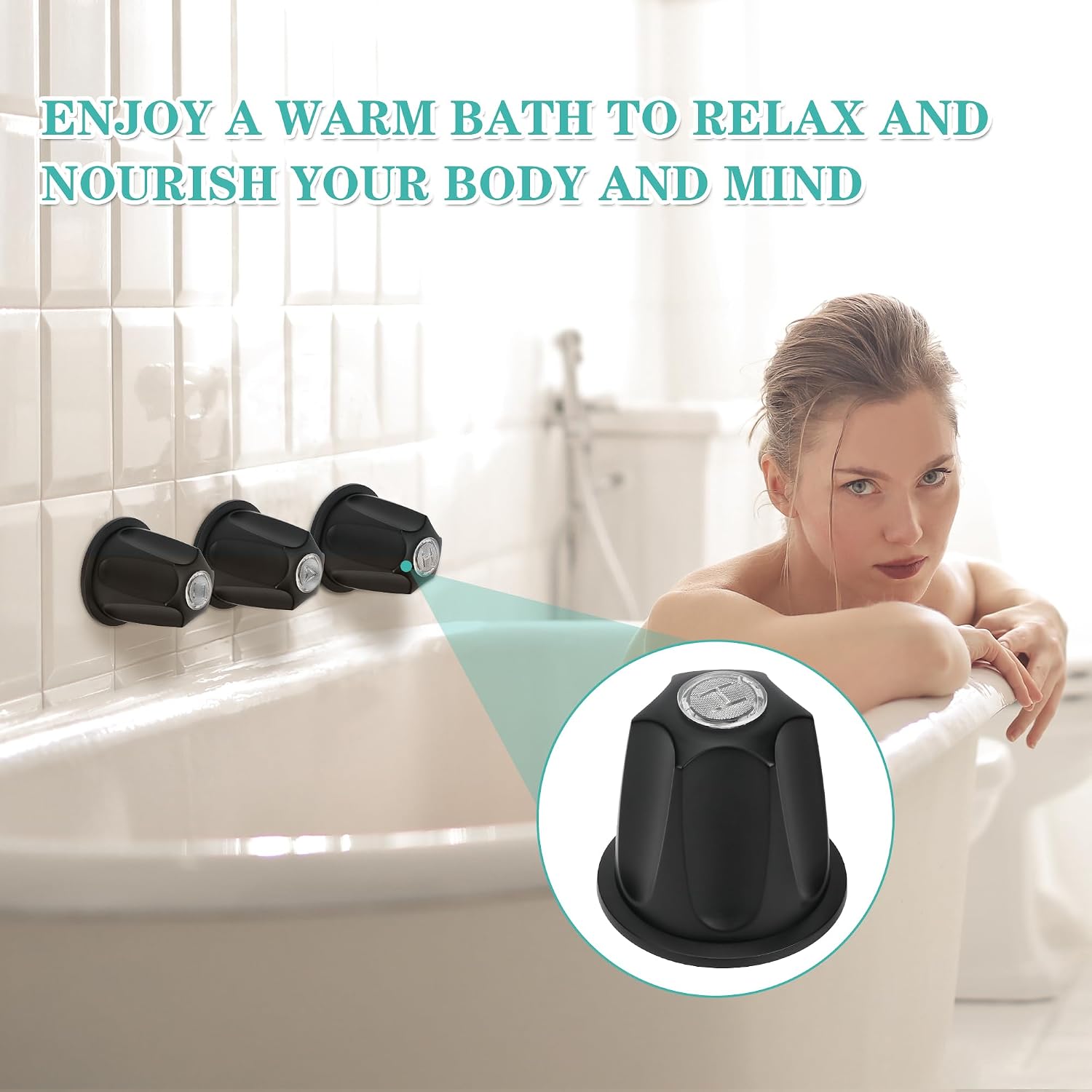 3 Piece Metal Shower Knob Replacement Compatible with Price Pfister Verve Tub Faucet Handle, Bathtub Knobs Include Hot/Cold/Diverter/Flange Base Replacement for Shower Trim Kit (Matte Black)
