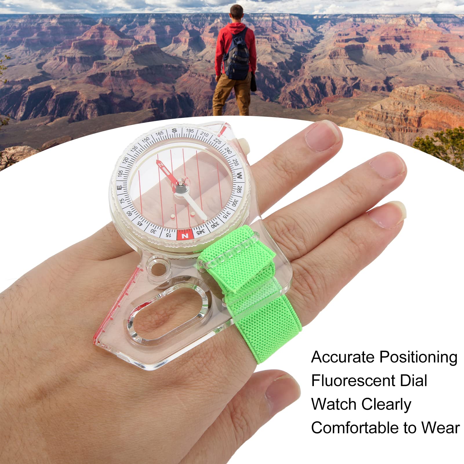 Boussole D'orientation Du Pouce, ABS Multifonction Compass Compass Clear Scale Avec Point Lumineux Pour Le Camping, La Randonnée, La Chasse, Le Miroir D'observation