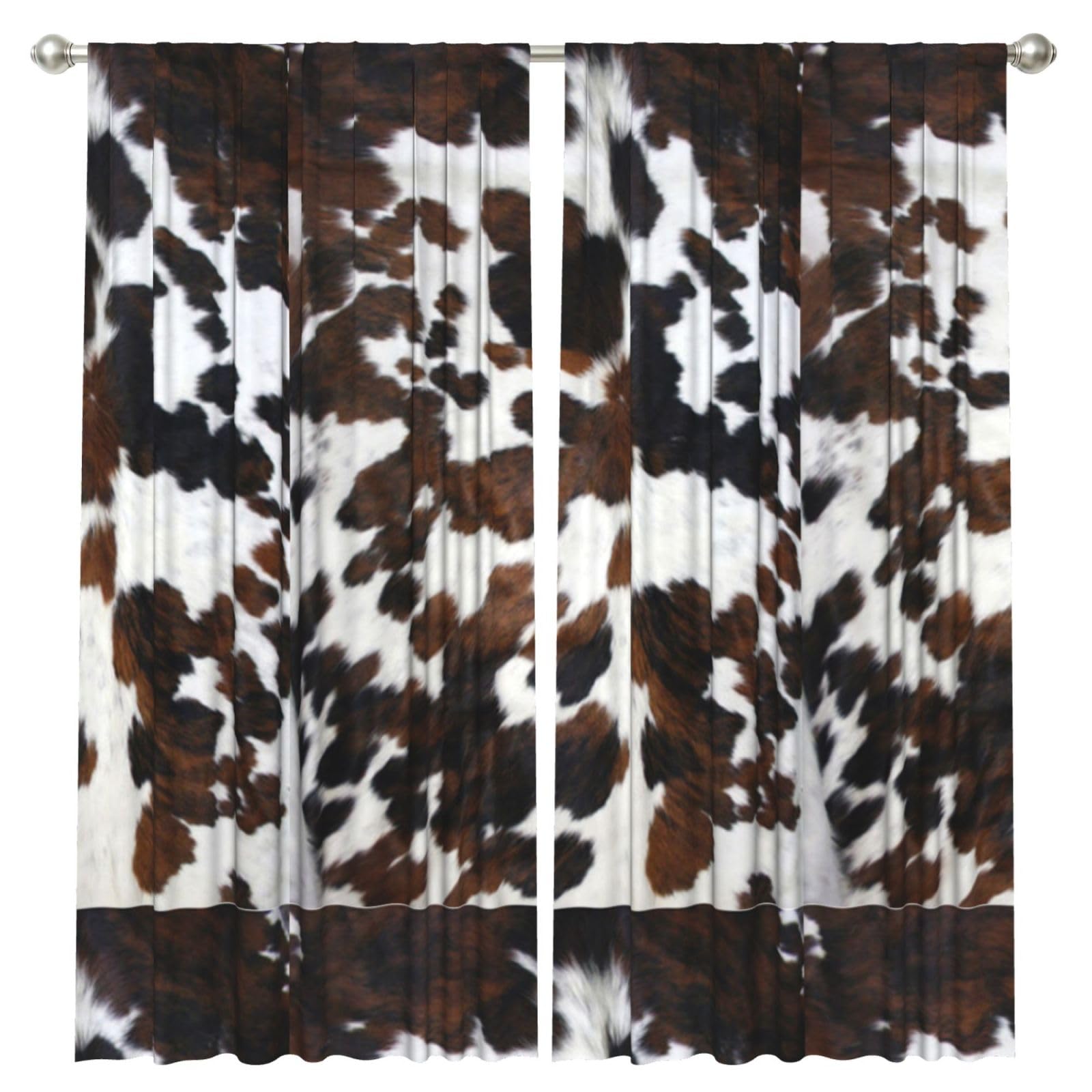 InOmak Cowhide Tan Black And White Texture, 2 Panels Window Curtains 52 x 84 Inch Blackout Curtains for Living Room Bedroom