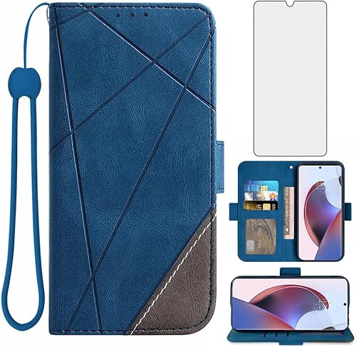 Asuwish Funda tipo cartera compatible con Motorola Edge 30 Ultra 2022 y protector de pantalla de vidrio templado, soporte de cuero con ranura para