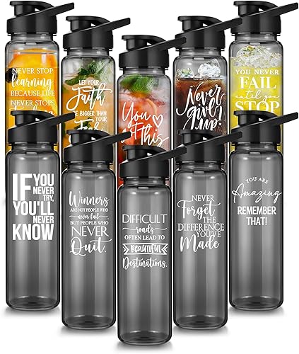 Rtteri 10 piezas de regalos de agradecimiento a los empleados, botella de agua de plástico de 24 onzas para hombres y mujeres, regalos inspiradores