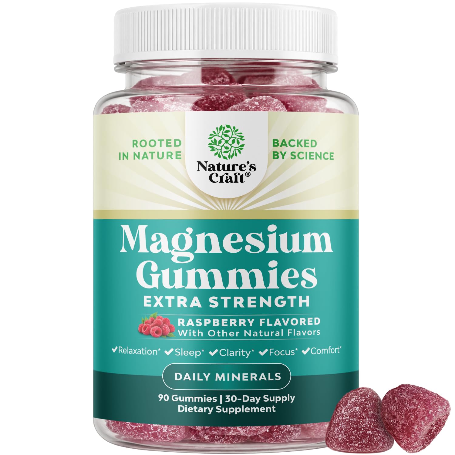 Magnesium Citrate Gummies for Adults - Calm & Sleep Aid - 90 Count Regular Raspberry 90 Count (Pack of 1)