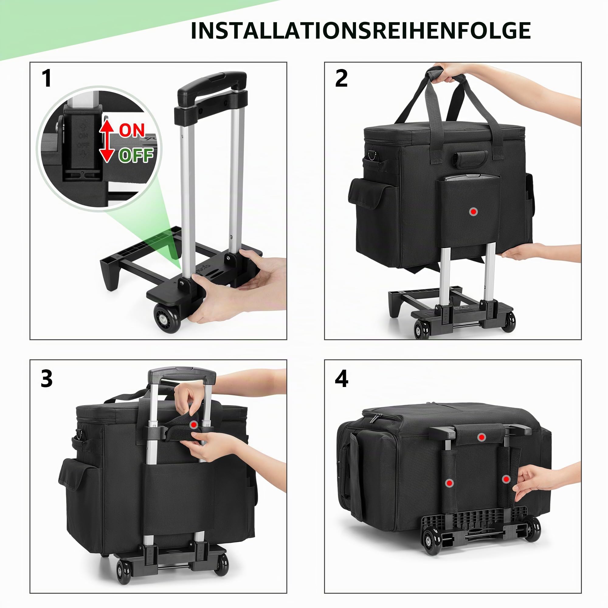 Trunab Multifunktionale Lehrertasche mit Abnehmbarem Trolley, Schwarz | Arbeitstasche für Lehrer mit Erweiterbarem Aktenfach, Teacher Tote Bag mit Rädern für bis zu 15,6 Zoll Laptop