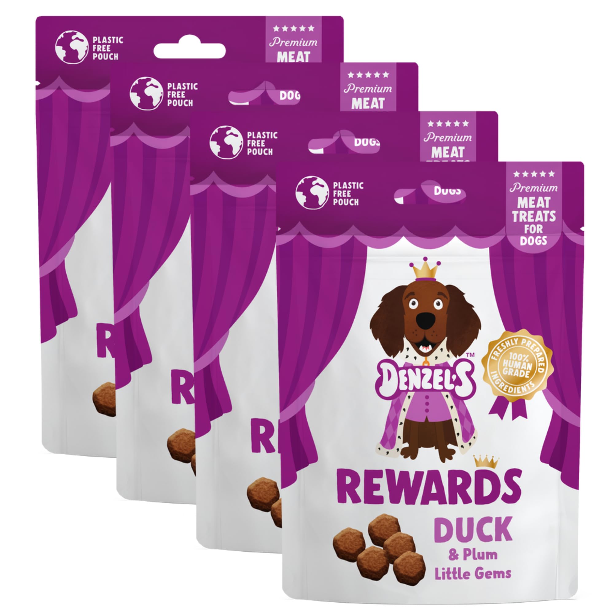 Denzel's All Natural Dog Treats - High Value Rewards - Duck & Plum (4 x 70g), 1 count (Pack of 4)