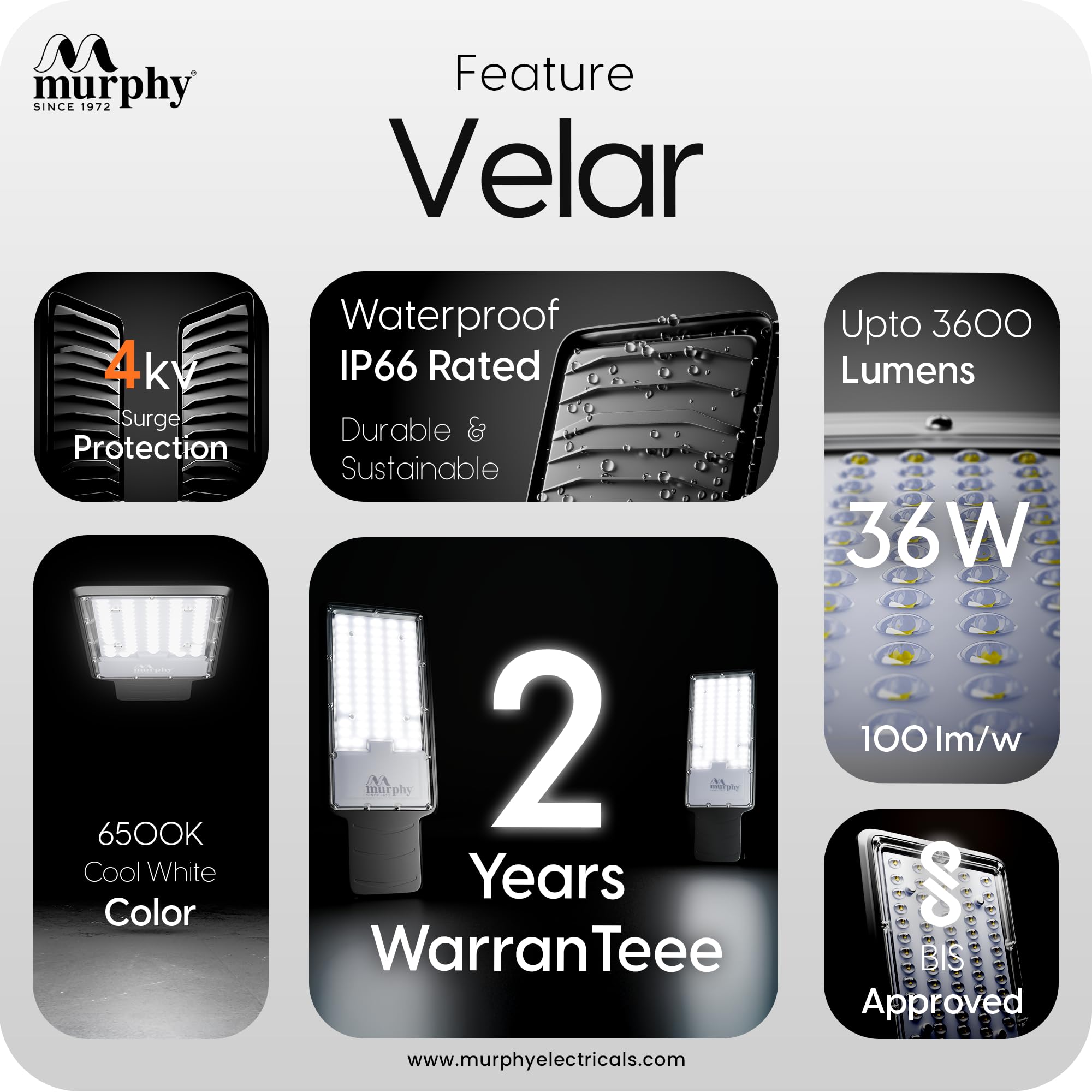 Murphy LED Street Lights - 3600 Lumens, Waterproof & Auto On/Off -3