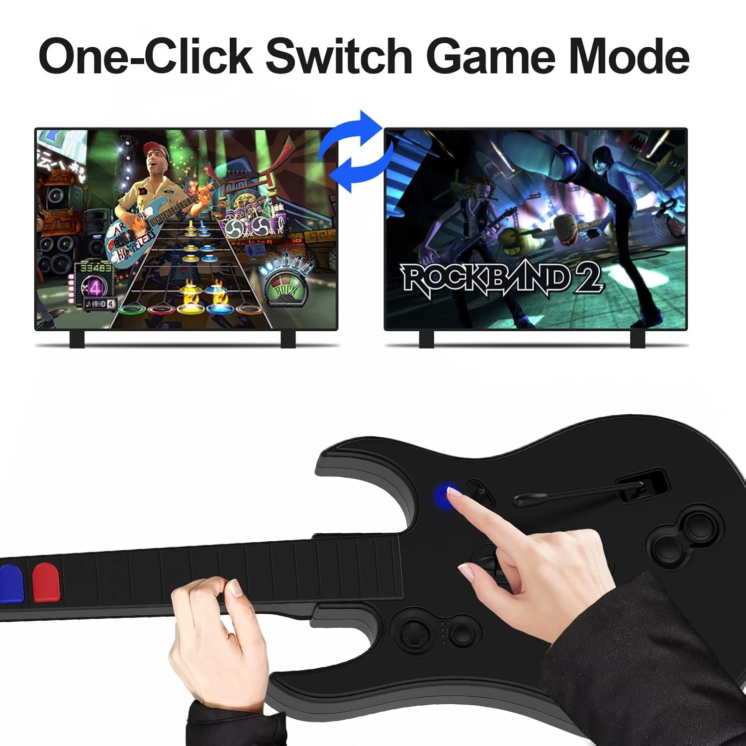 Wireless Guitar Hero Controller for PC & PS3, with USB Dongle – Compatible with Clone Hero, Guitar Hero 3/4/5, Rock Band 1/2 – Black