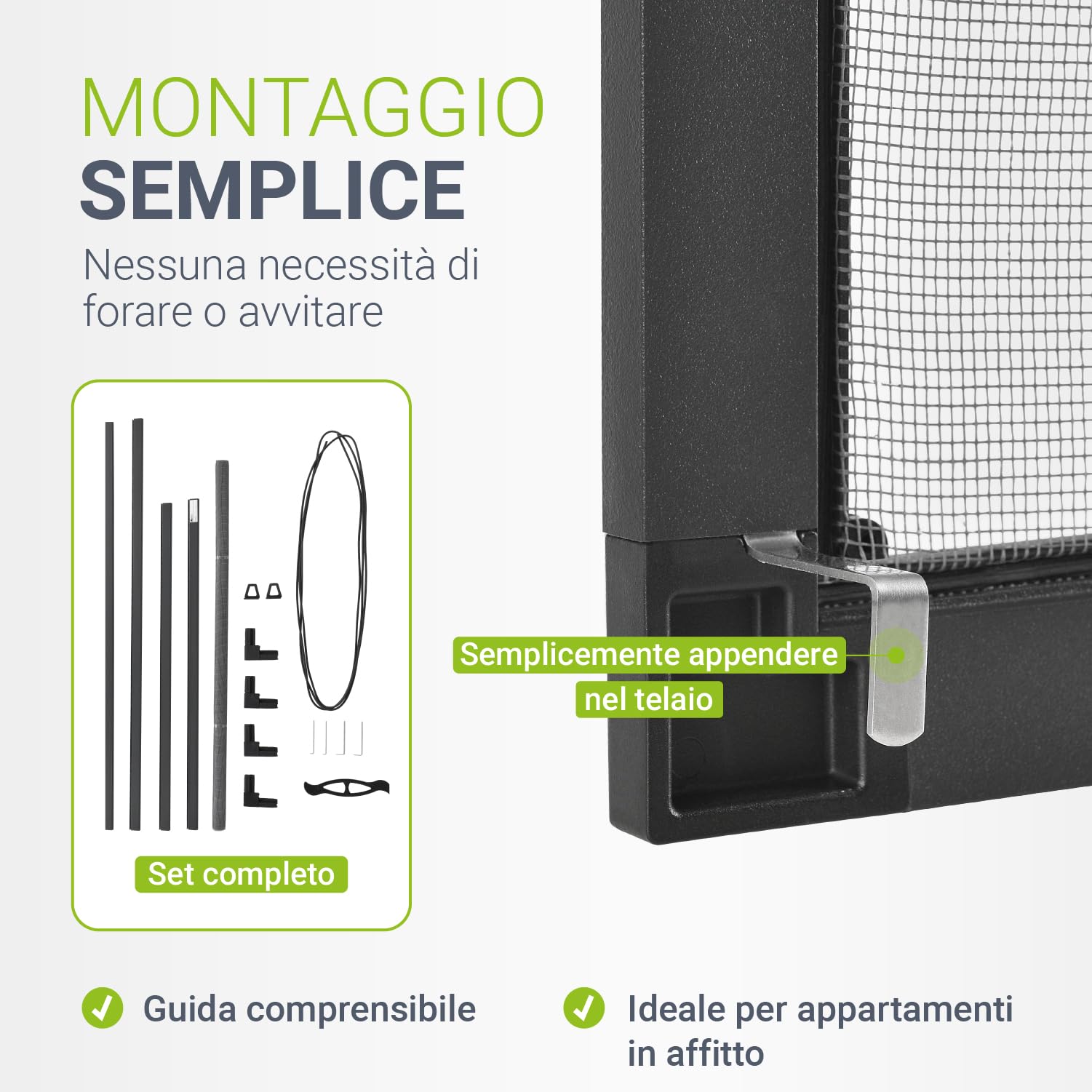 Zanzariera Per Finestre 130x150 Cm - Telaio Alluminio, Montaggio Senza Viti, UV Resistente - Foto 12