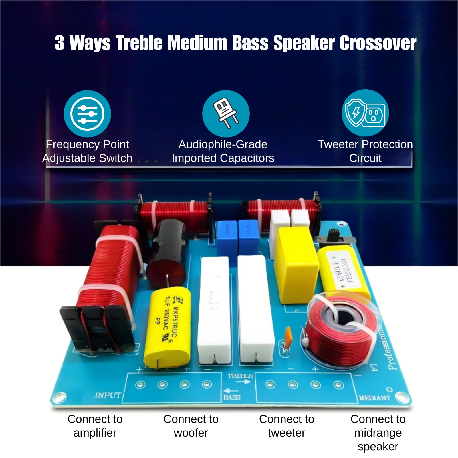 Altoparlante Crossover Connessione 3 Vie 300W Divisore di Frequenza per ≤12 Pollici Altoparlanti, HiFi Audio Altoparlanti Alti Bassi Medi Filtro Crossover per Palco KTV Fai da Te