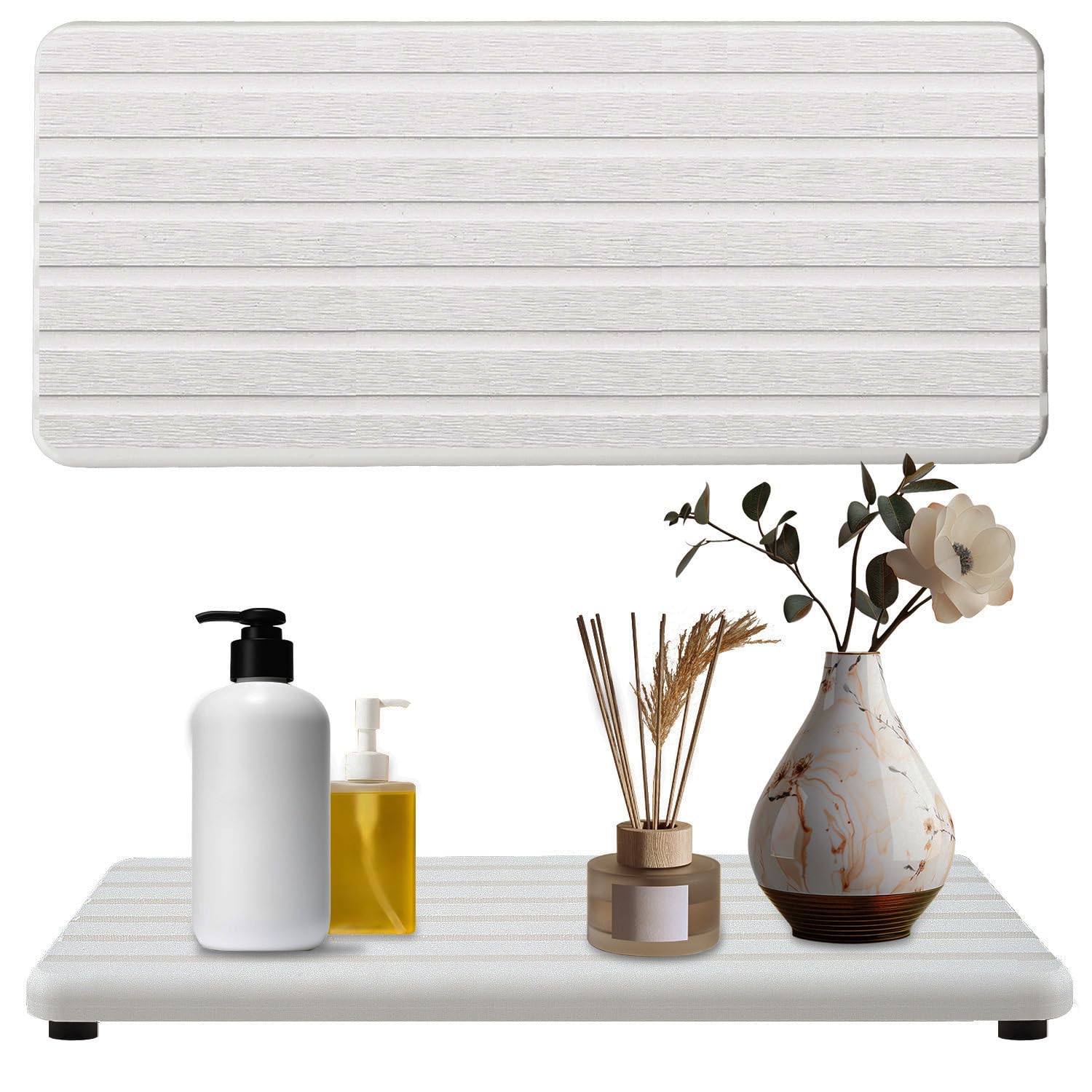 2 PCS Premium Diatomite Coasters with Grooved Design - Ultra Thirsty Absorbent Stone Tray for Soaps Dish, Plants, Toiletries - Keep Your Bathroom & Kitchen Counter Tops Dry & Tidy (8.27 x 3.94 Inches)