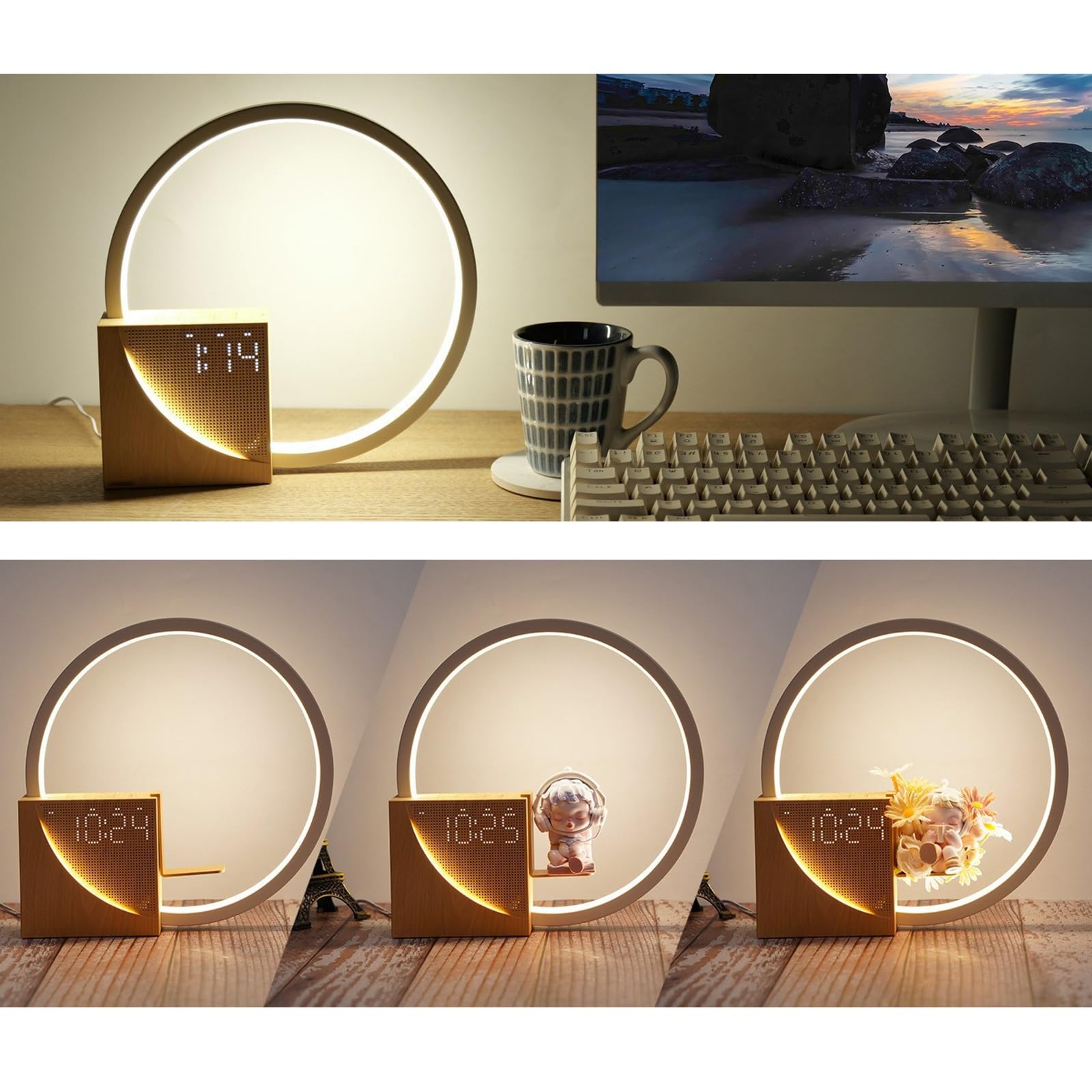 Réveil Lumineux Wake Up Light Sunrise avec Double Alarme, Sons Naturels, Veilleuse Réglable, Lampe De Chevet à Commande Tactile pour Un Réveil En Douceur