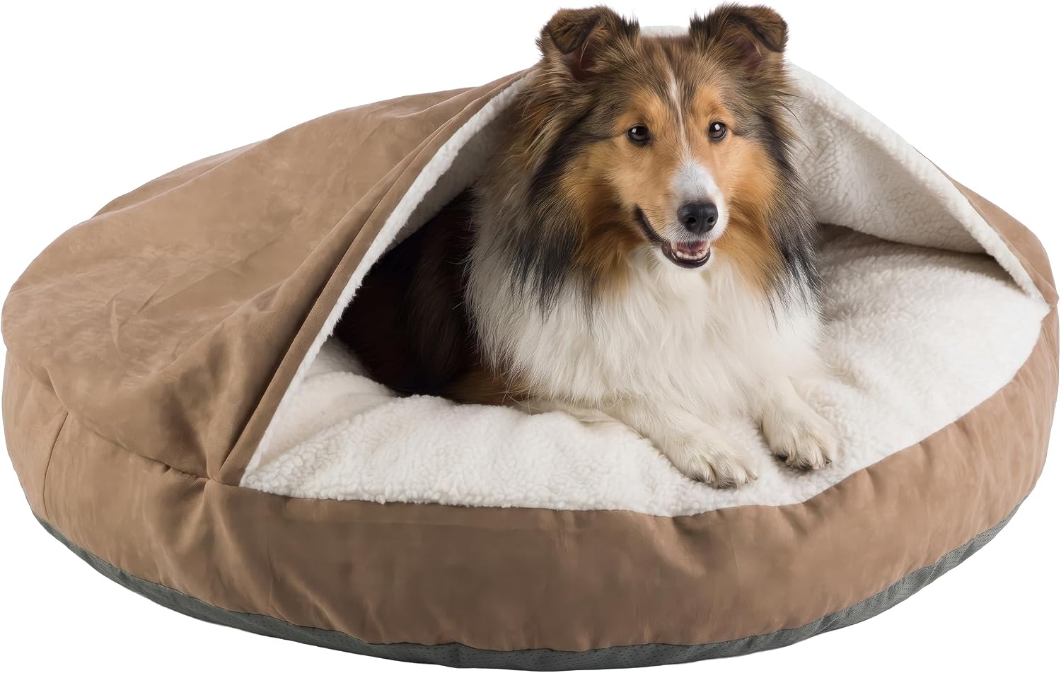 PETMAKER Cozy Cave Dog Bed with Cover Cave for Medium Pets, Brown, 32”x6.5”