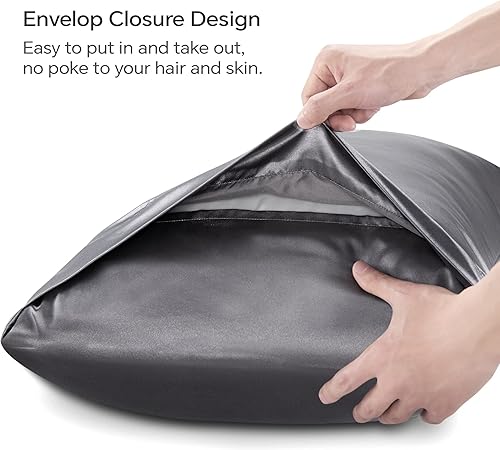 Miniatura 5 de BEDELITE - Juego de 2 fundas de almohada de satén de tamaño King ideales para el cabello y la piel, supersuaves y sedosas, color gris oscuro, con