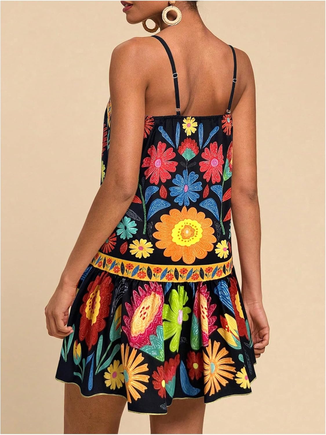 Floerns Women's Sleeveless Cami Dress Floral Flounce Hem Summer Short Dresses - Image 3