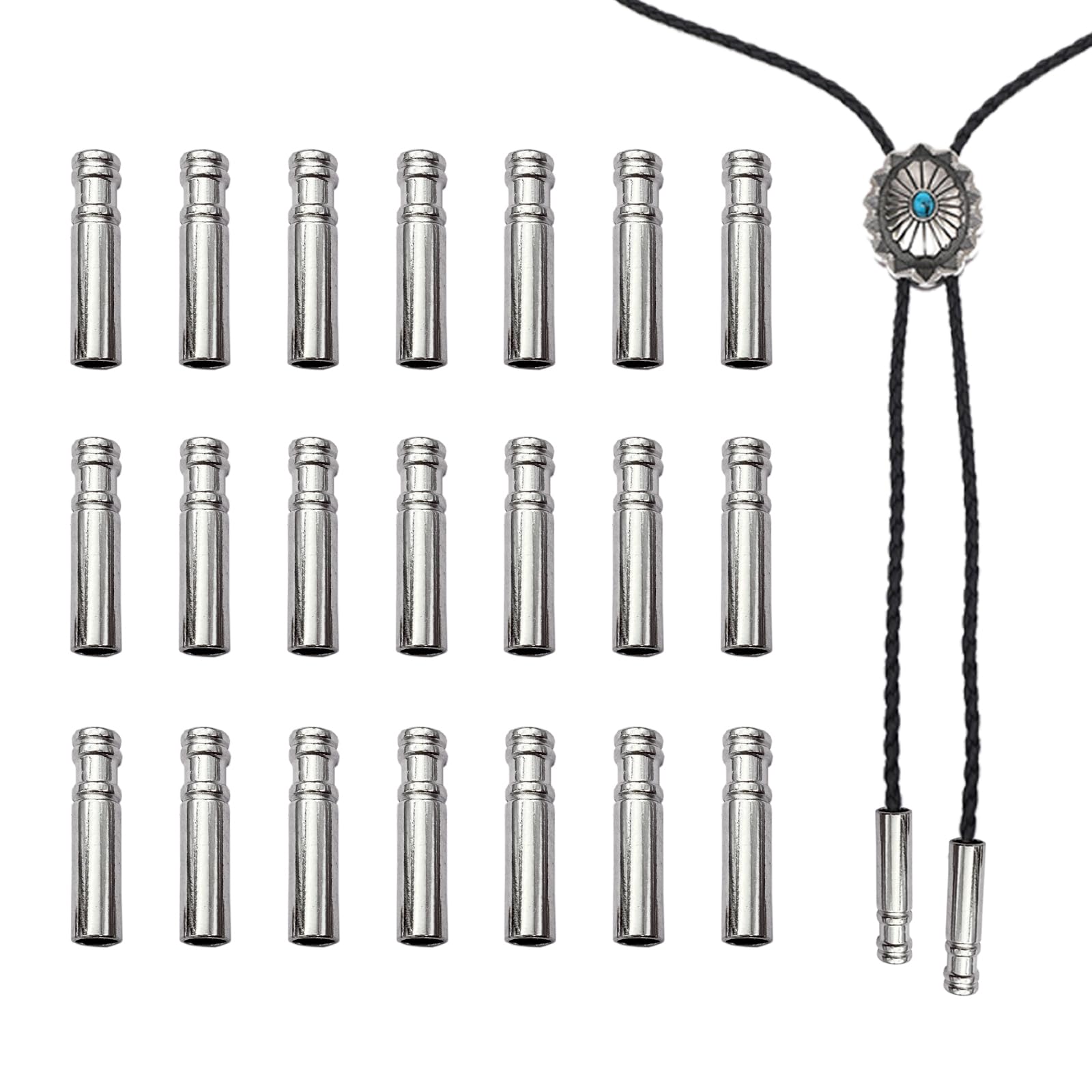 60Pcs Bolo Tie Tips, Bolo Tie Long Cord Ends Accessories, Bolo Cap Buckle Replacement, Bolo Tie Supplies with 3.8mm Inner Diameter for Bolo Tie Making DIY Crafts Clothes Decor
