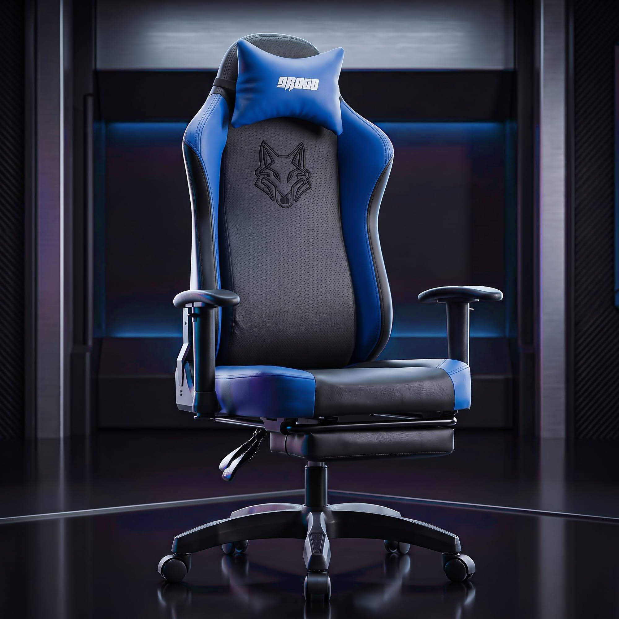 DROGO Alpha-X Ergonomic Gaming Chair with Footrest | Premium PU Leather with 135° Recline | 2D Padded Armrests | Computer Chair for Study | Office Chairs for Work from Home with Neck Support (Blue)-image-13