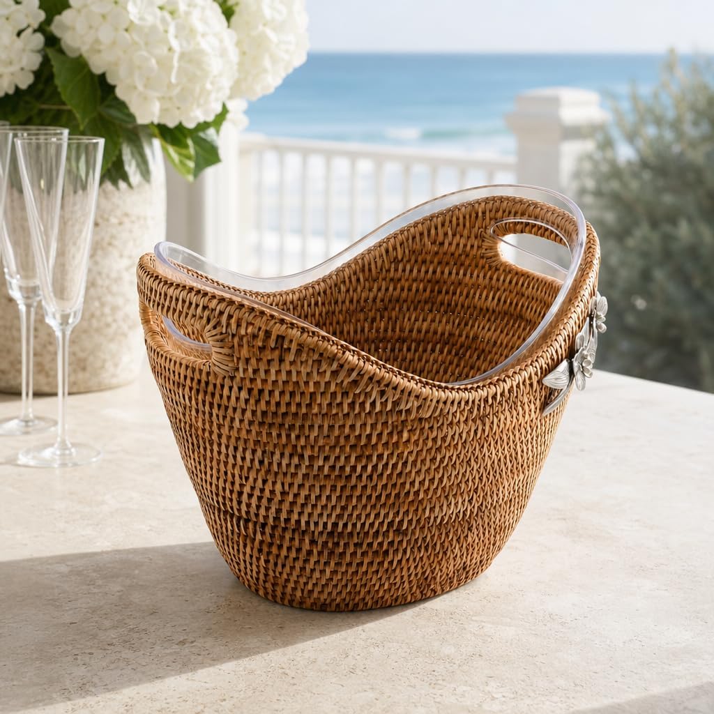 Vagabond House Rattan Wicker Champagne Bucket with Orchid Accent - Luxury Outdoor Ice Holder for Parties - 11 Inches Tall x 13 Inches Across image 5