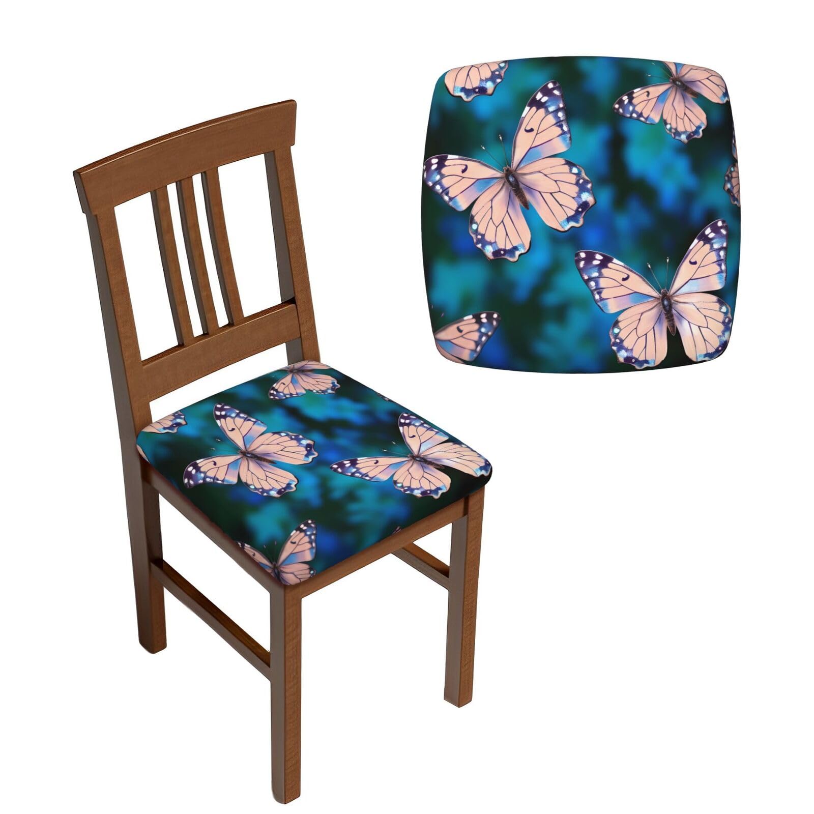 FodPand 4PCS Dining Chair Covers for Dining Room Cute Butterflies Chair Seat Cover Stretch Parsons Chair Slipcover Removable Washable Seat Cushion Slipcovers Cover for Kitchen Office