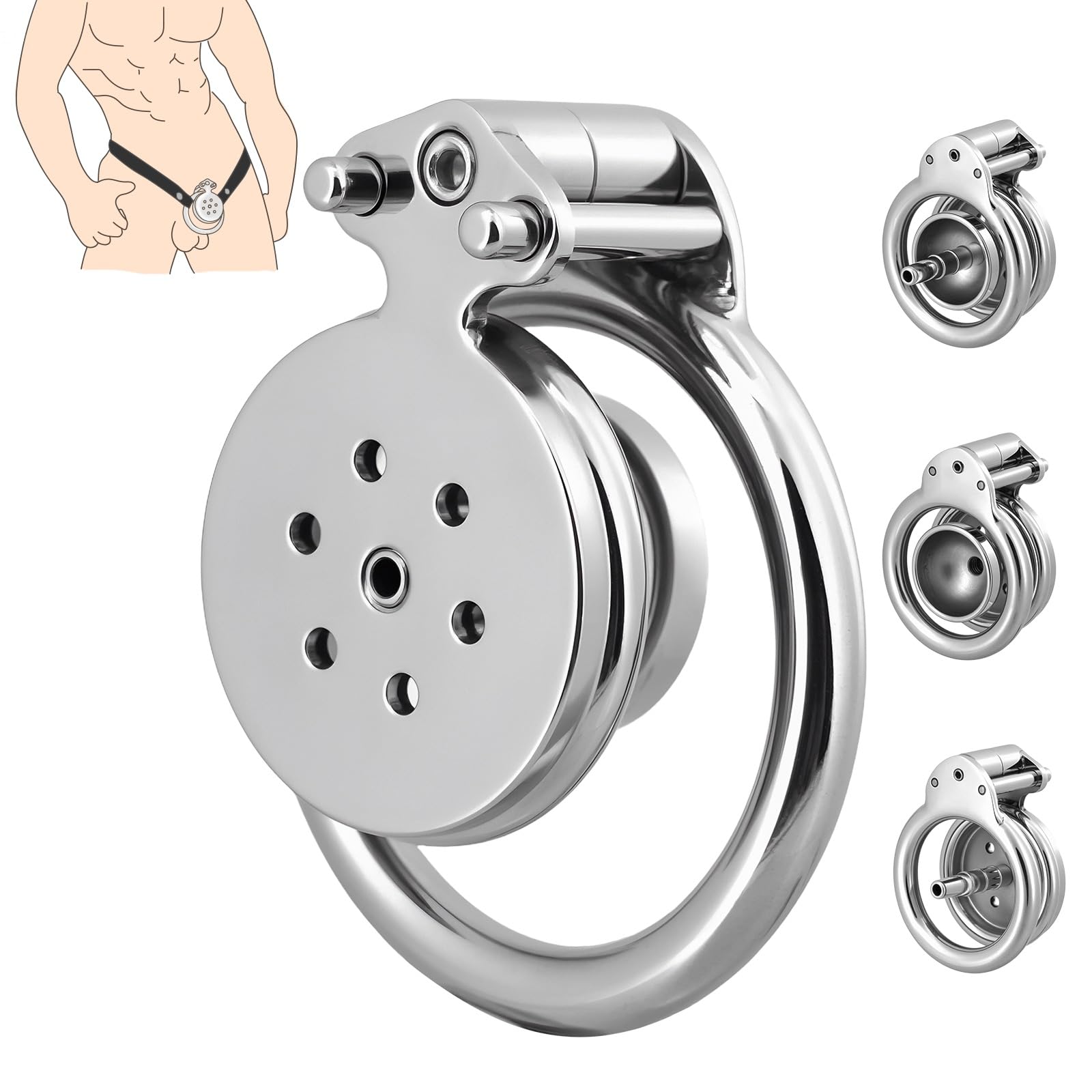 Flat Chastity Cage, 4IN1 Men Chastity Device Cock Cage BDSM Sex Toy, 2.16in (55mm/2.16in)