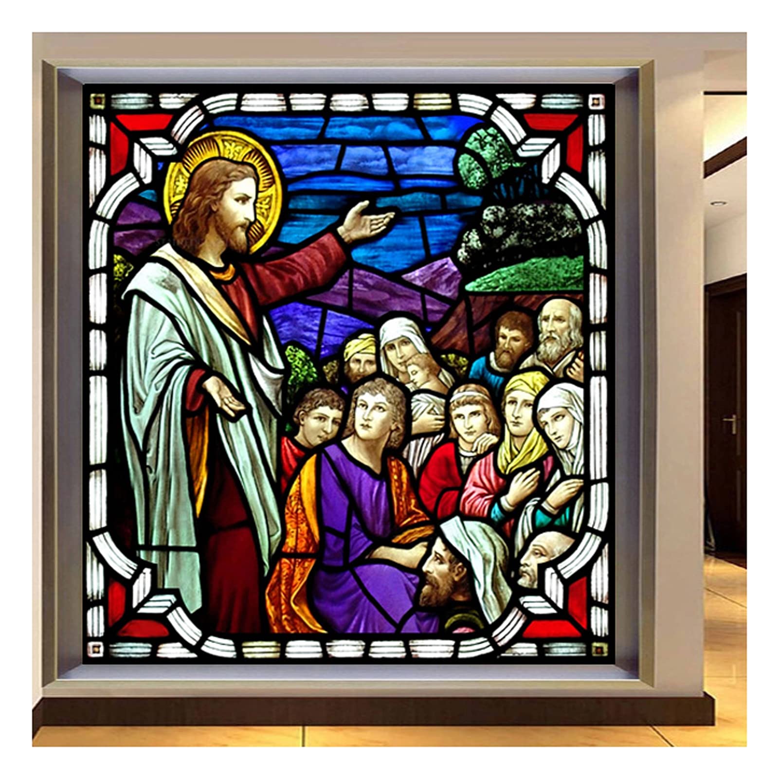 Window Film, Church Stained Glass Decorative Film Anti-UV Anti-UV Static Privacy Clings Film Jesus Religious Figures Decor,1,50x120cm