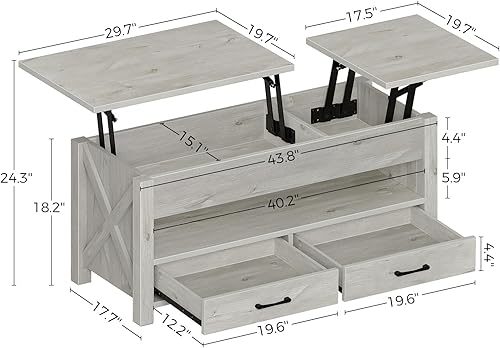 Miniatura 27 de Seventable Mesa auxiliar, mesa auxiliar de 47.2 pulgadas con 2 cajones de almacenamiento y compartimento oculto, soporte de madera en X, mesa Negro