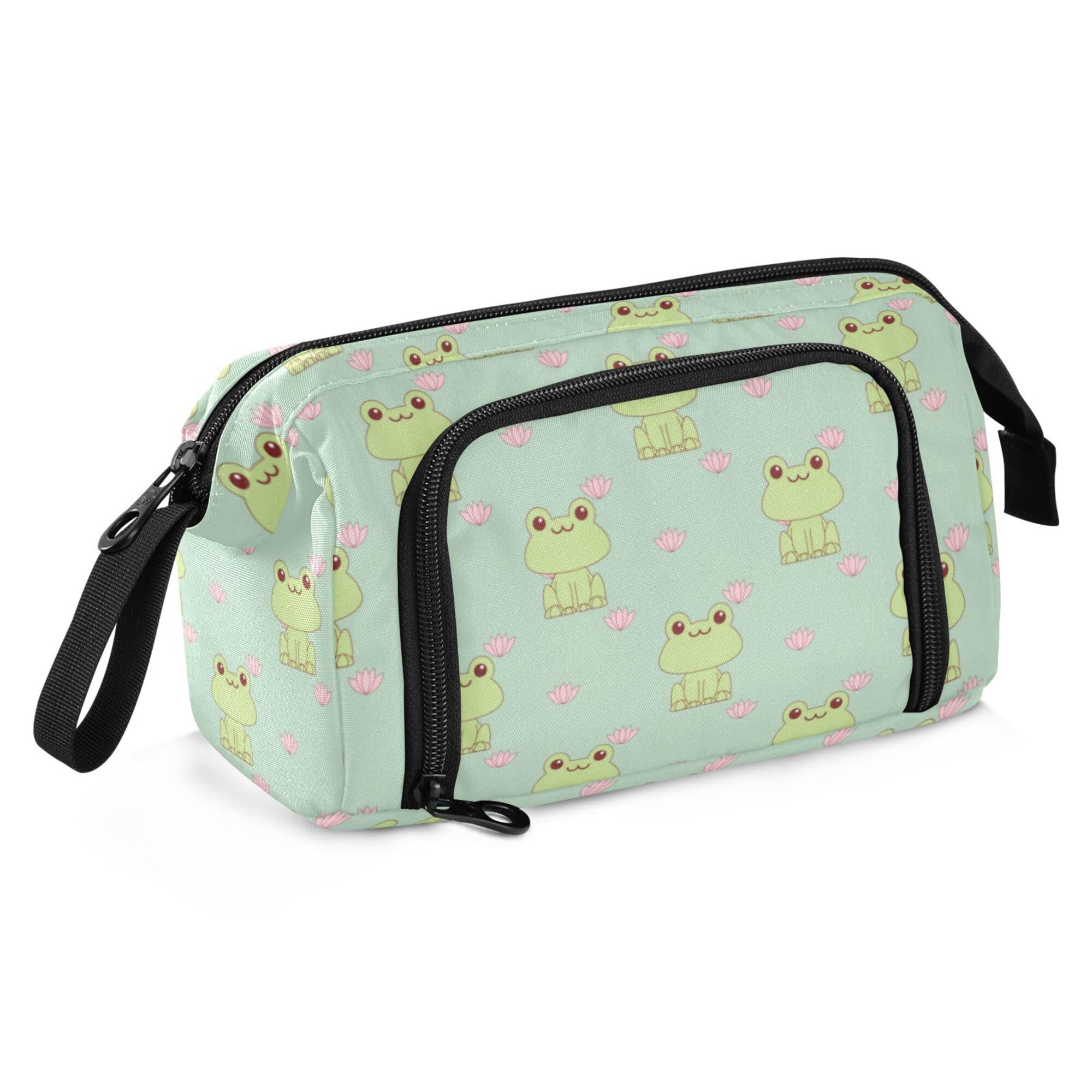 Fisyme Cute Frog Pencil Case Large Capacity Pencil Pouch Pen Bags Box Big Makeup Pencil Case Organizer