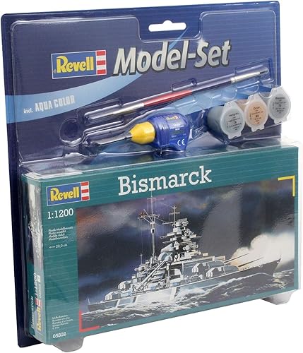 Miniatura 4 de Revell Set de modelos 65802 Bismarck 1:1200 Escala 1:1200 Kit de modelo de plástico sin pintar con pegamento profesional Contacta, pincel y pinturas