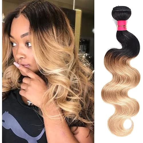 WOME Ombre Brazilian Hair Body Wave Ombre Blonde Human Hair Bundles 1 Bundle Hair Weaves 8A Grade Human Hair Extensions (10",Color 1b/27)