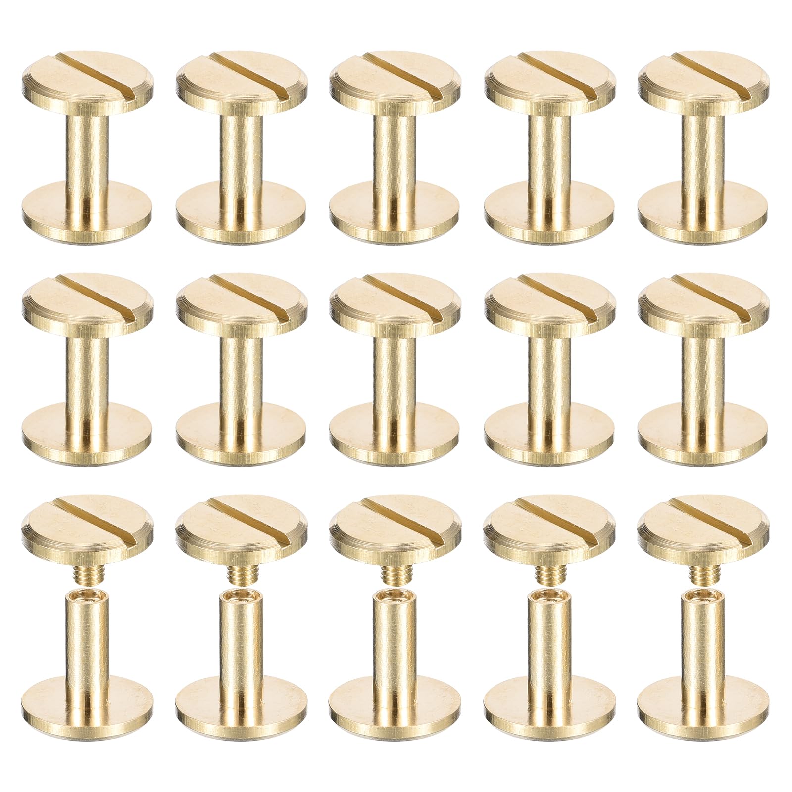 QUARKZMAN 20Pack Tornillos Chicago de Latón Poste de Tornillo de Cabeza Plana de 10x12mm para Sujetar Tachuelas de Remache de Cuero DIY