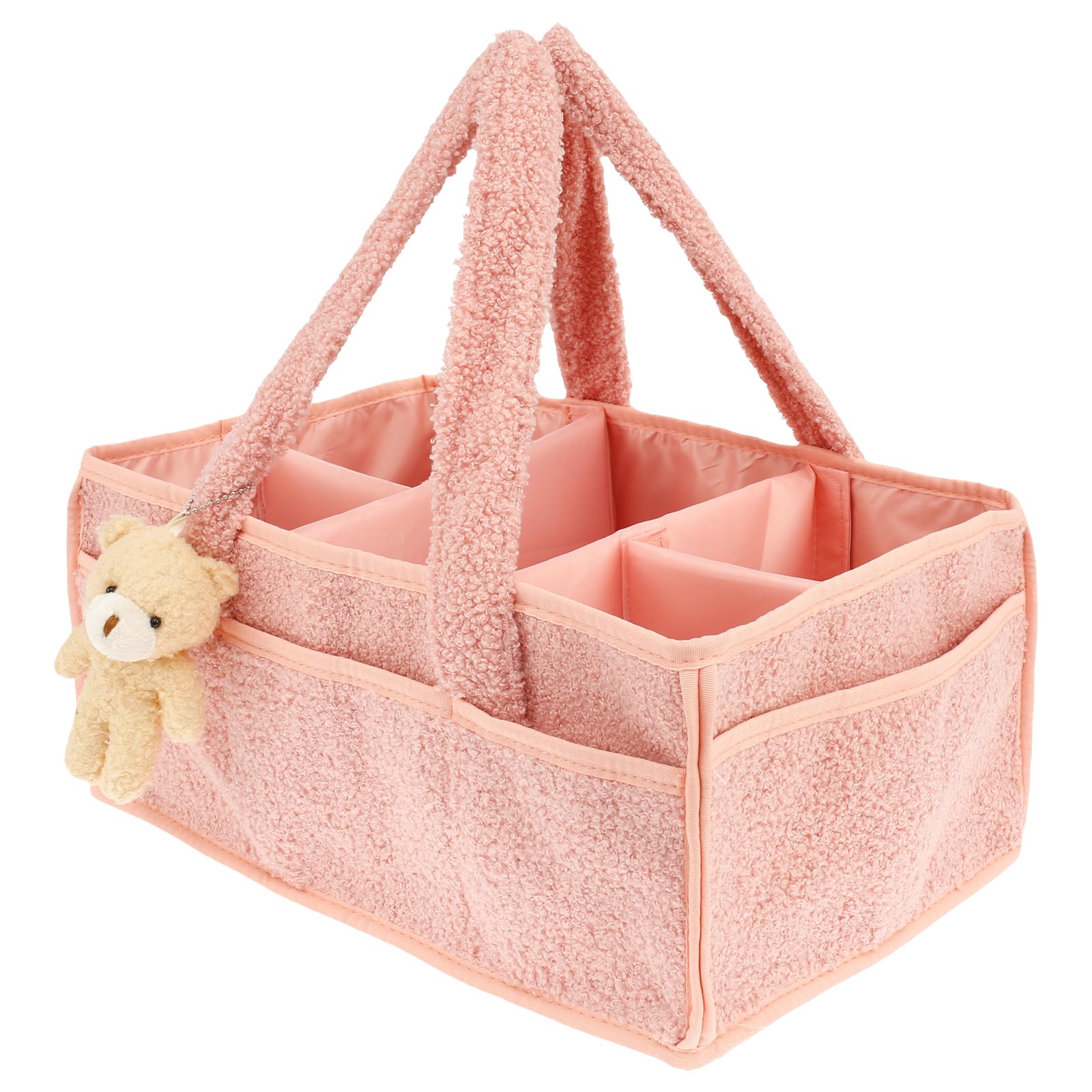 Nappy Caddy, Diaper Caddy Organiser with Removable Dividers, Baby Diaper Organiser, Baby Shower Gifts for New Mum, Felt Nursery Storage Baskets for Changing Table (Pink)