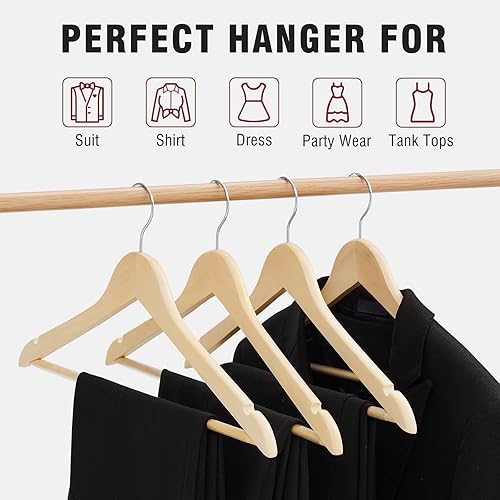 Miniatura 3 de TECHMILLY Paquete de 20 perchas de madera maciza para trajes, perchas resistentes para armario, perchas de ropa con acabado liso con gancho
