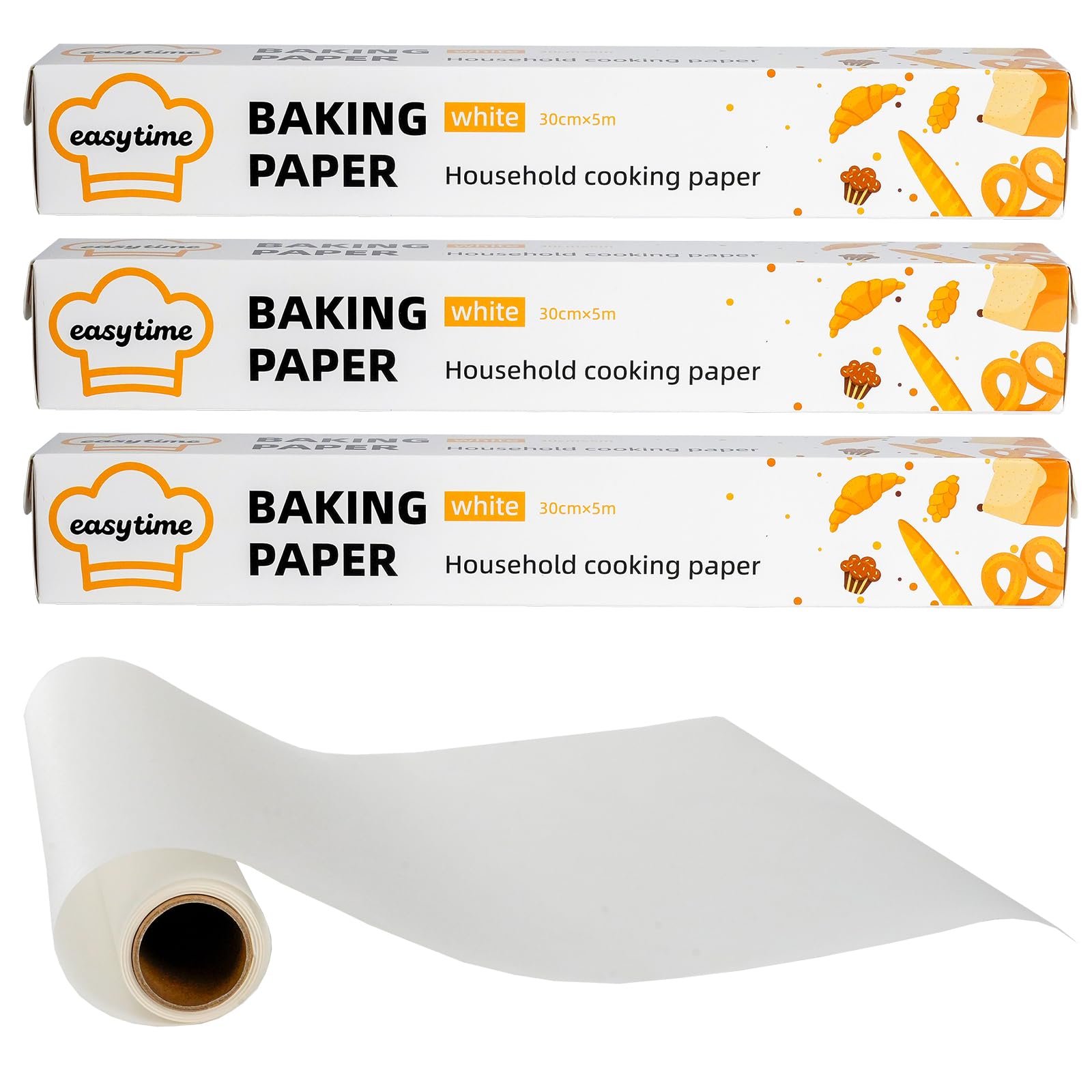Cherrypick 3 Rolls Baking Parchment Paper, 30CM x 5M Premium Quality Greaseproof Paper Roll, Non-Stick, Oven Safe, Baking Sheets for Cooking, Air Fryer, Pastries & Butcher Paper Use