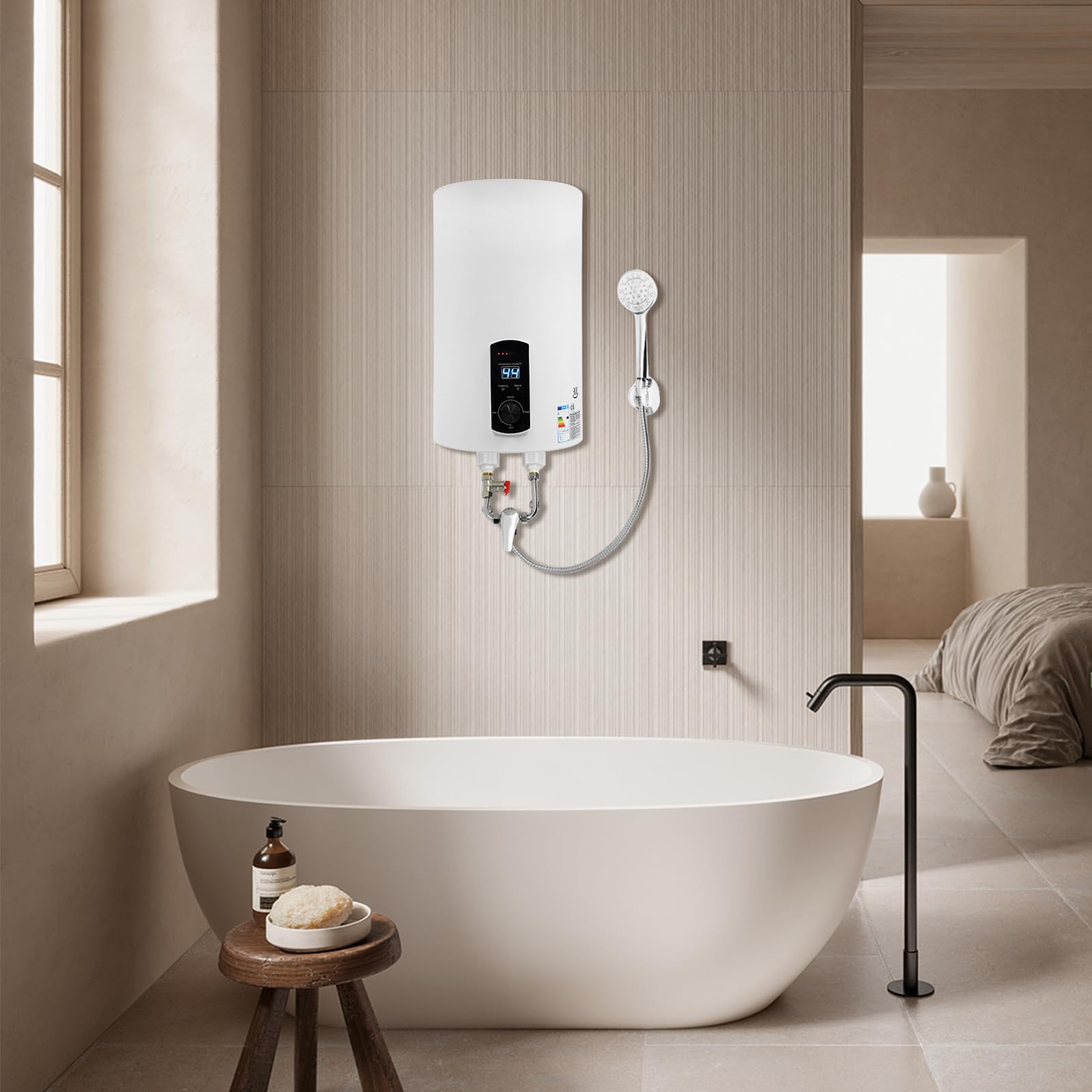 Scaldabagno Elettrico Istantaneo da 2 KW, 30 L, Moderno, Bianco, A Parete