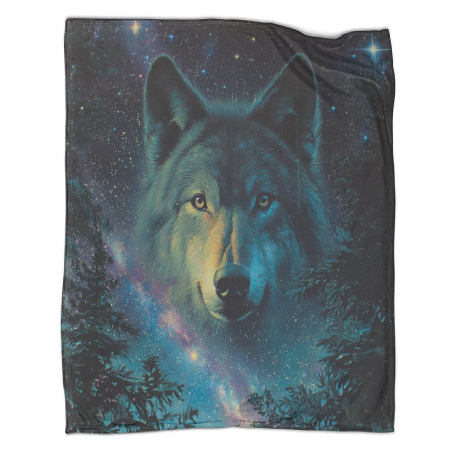 kaiyun Wolf Head, Milky Way Night Sky Patterned Throw Warm for Camping Outdoor Lightweight for Sofa Bed 80x90inch(200x230cm)