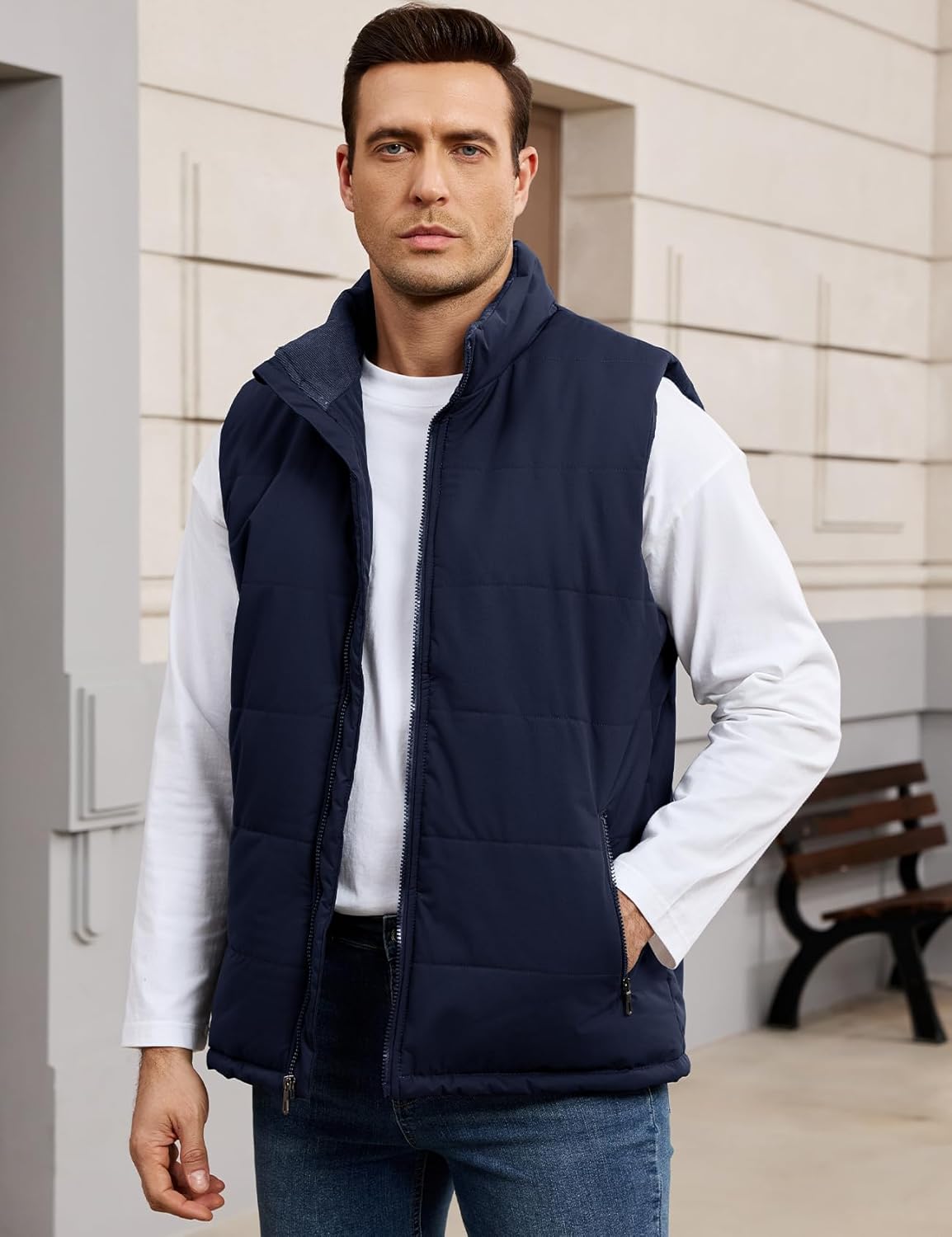 Flygo Men's Fleece Lined Winter Warm Outdoor Padded Puffer Vest Thick Sleeveless Jacket with Pockets - Image 2