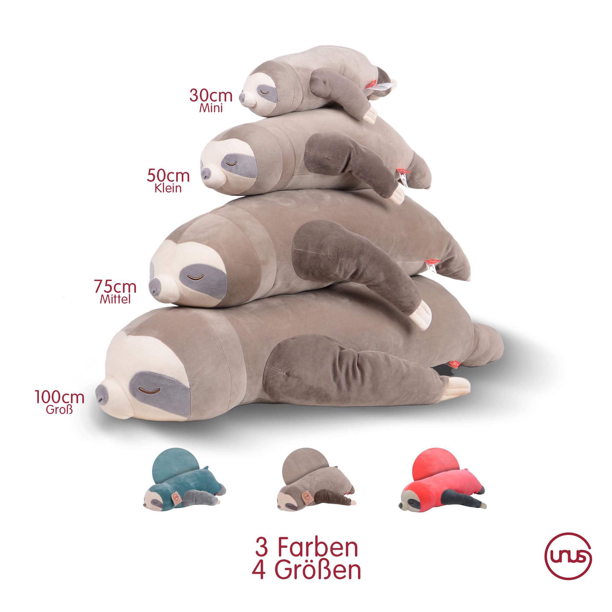 UNUS Luiaard Knuffelkussen Lichaamskussen Zijslaapku 100cm Grijs 1223092279