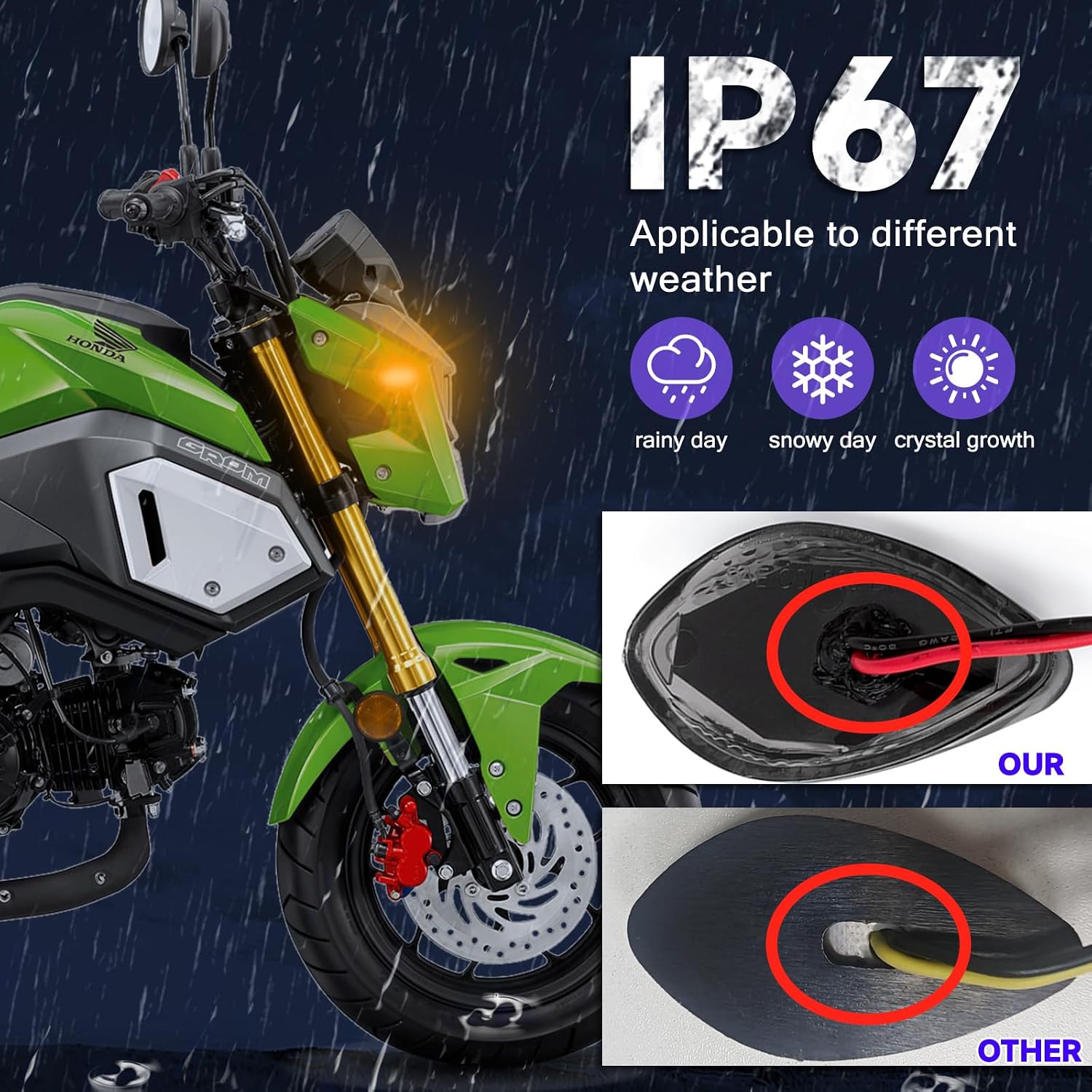 LED Turn Signals Motorcycle Front Flush Light Fit For 2014-2019 Honda Grom 2015 2017 2018 Accessories 12 LEDs Brake Blinker Indicator (Smoked)