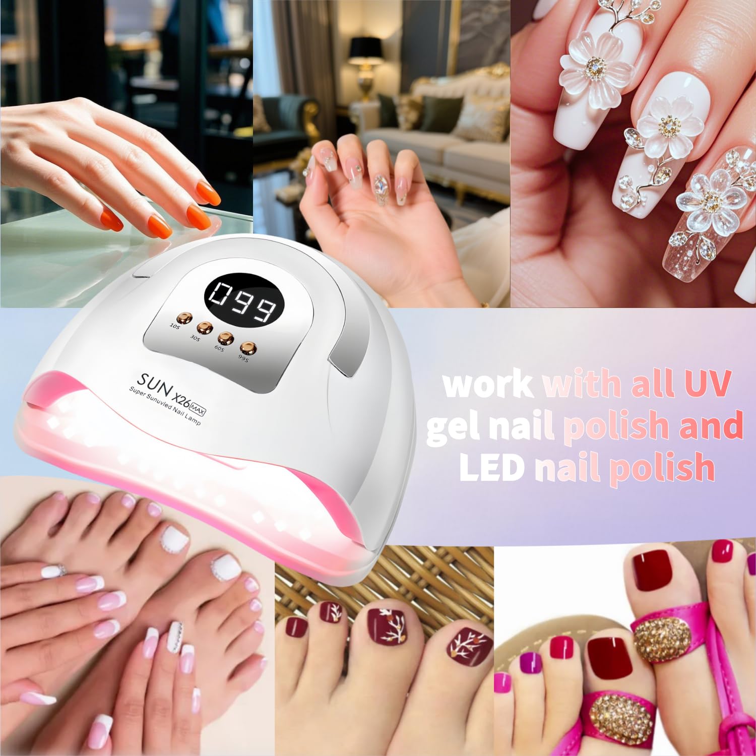 Lámpara Profesional UV LED para Uñas 380W, 81 LEDs, Sensor Automático y 4 Temporizadores, Secador para Manos y Pies