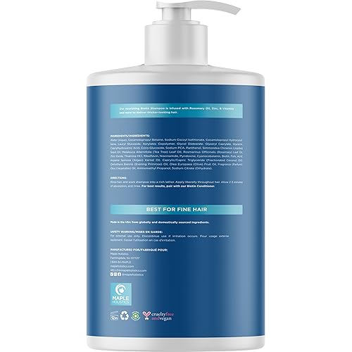 Vista 15 de Champú de romero y biotina para adelgazar el cabello, champú voluminizador vegano para cabello fino con vitaminas B, aceite de argán y aceite