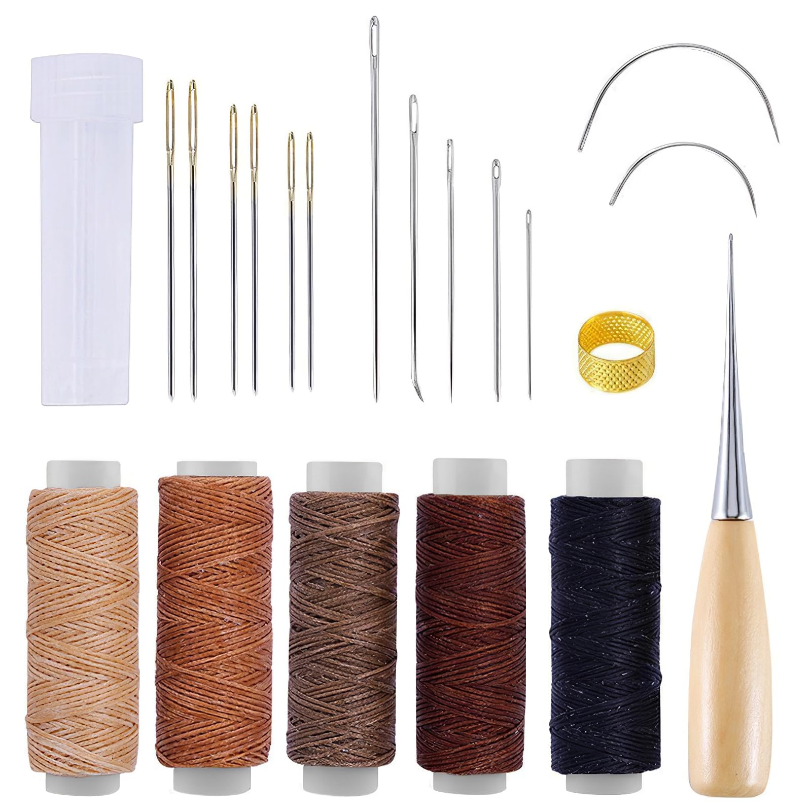 Kit Cucito Pelle Professionale - Con Filo Cerato, Aghi, Punteruoli E Accessori Per Riparazioni - Foto 8