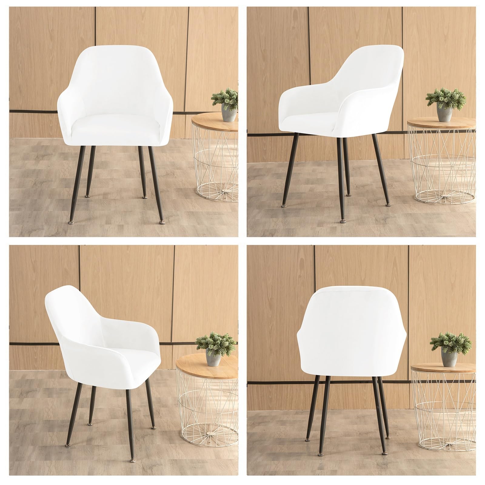 Fundas de terciopelo para sillas de comedor con reposabrazos, fundas elásticas lavables para comedor, oficina, cocina, sala de estar, hotel y banquete (blanco crema, juego de 2)