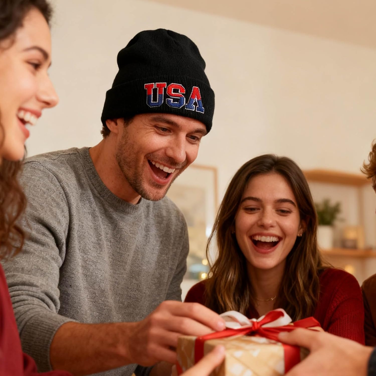 American Flag Beanie USA Embroidered Skull Cap - Double-Layered Warm Stretchy Winter Hat, Soft Beanies for Men & Women - Image 7