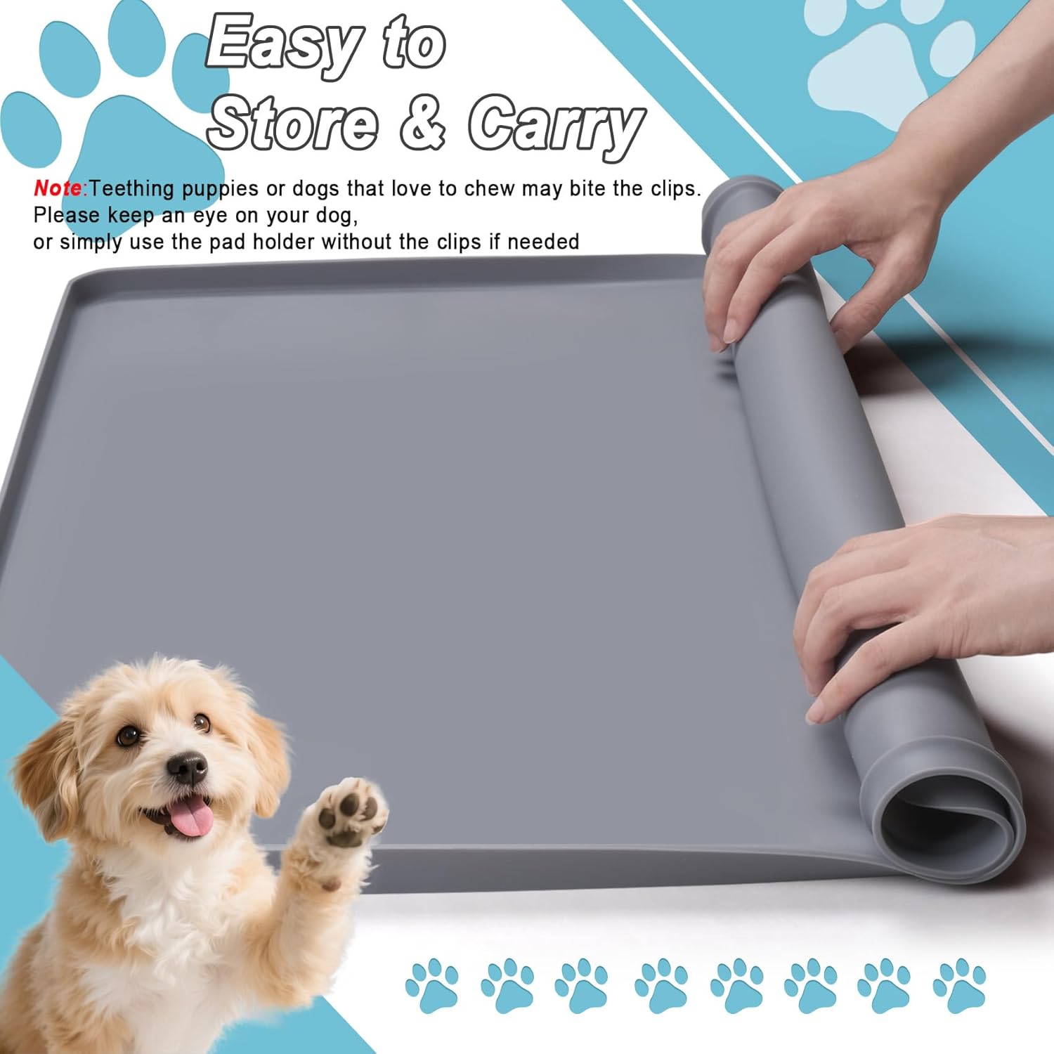 Pee Pad Tray Holder for Dog,Silicone Dog Puppy Pad Holder, 27" x 27" No Spill Raised Lip High Edge,Portable Large Leak-Proof Mat Holder for Pet Training Pads,Square Potty Trays 6 Complimentary Clamps