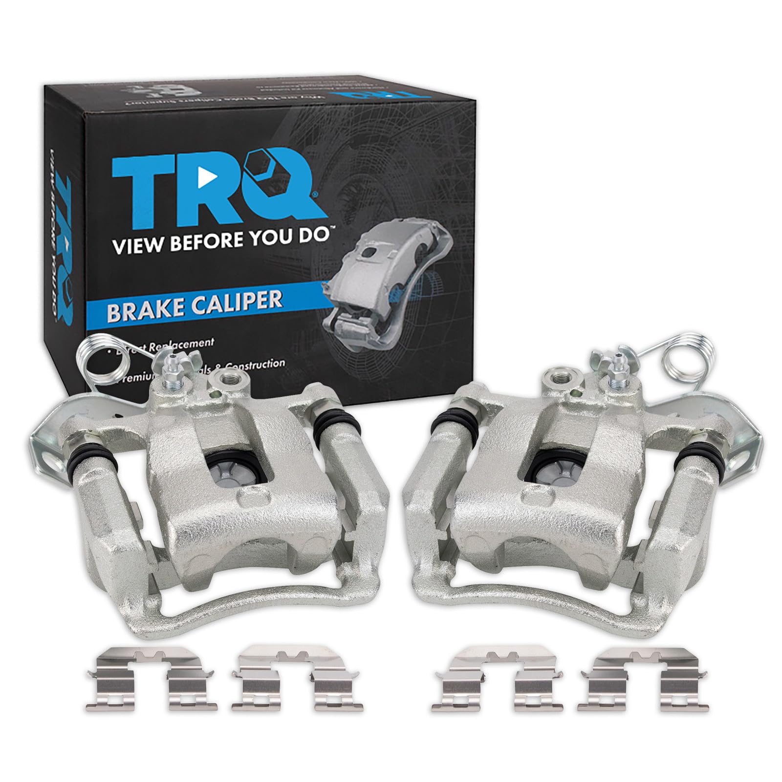 TRQ Rear Brake Caliper Set Zinc Coated Brackets
