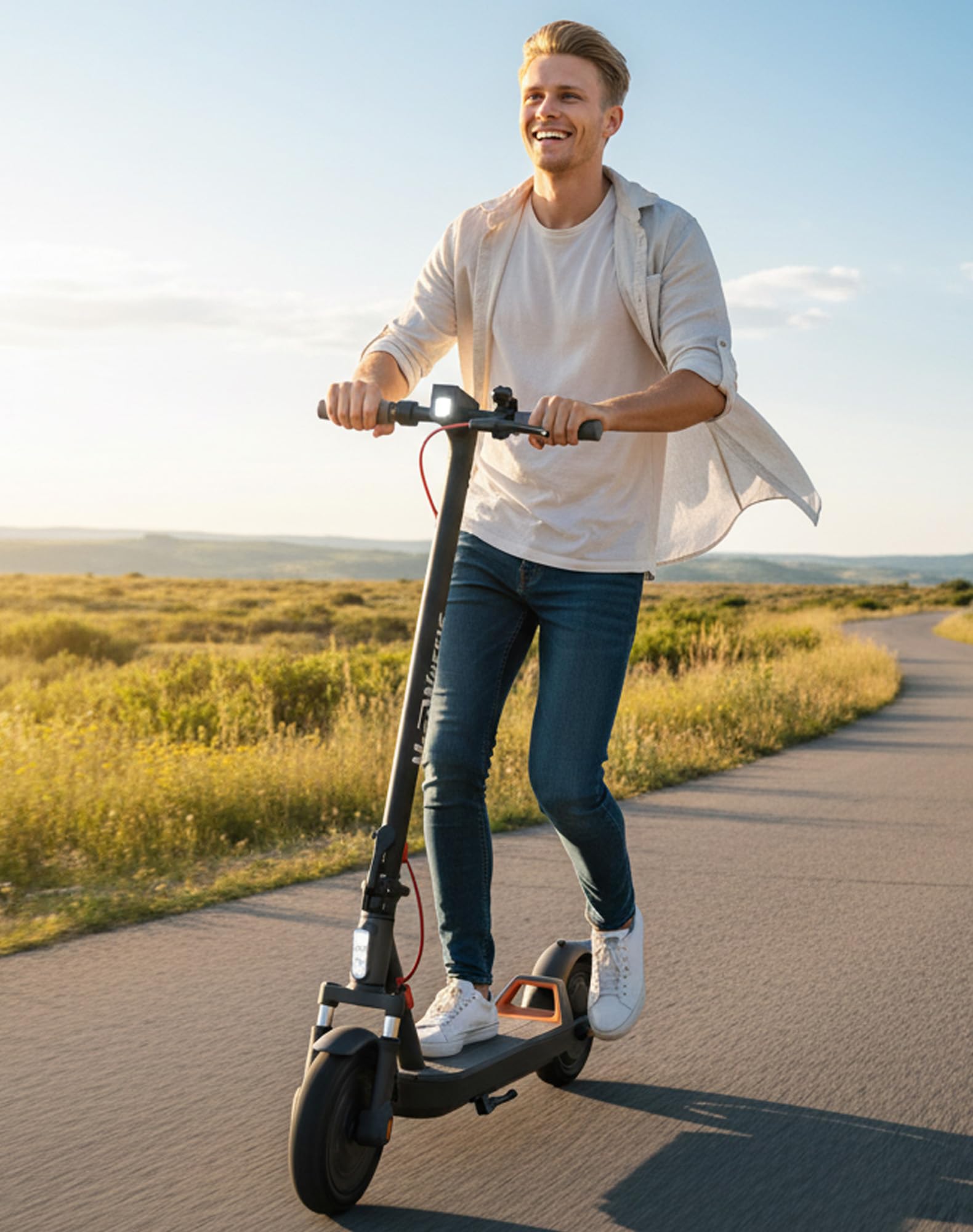 MEGAWHEELS Electric Scooter,Electric Scooter Adults with Suspension,10in Pneumatic Tires,350W Motor,19 Miles Long Range,15.5 Mph,E Scooter with Smart APP Control for Commuting, Outdoor, Short Travel