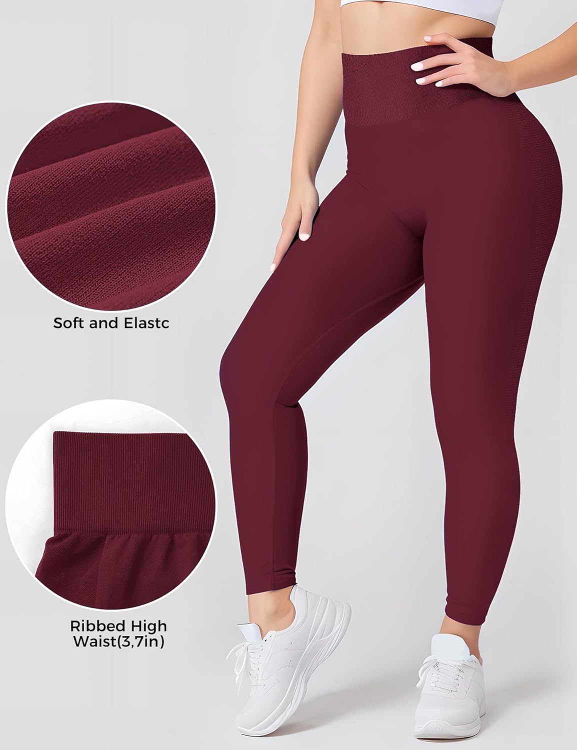 Buauty Scrunch Butt Lifting Leggings for Women Workout High Waisted Tummy Control Seamless Booty Gym Athletic Yoga Pants Active Compression Fitness Running Tights Sports Set Wine Red - Image 6